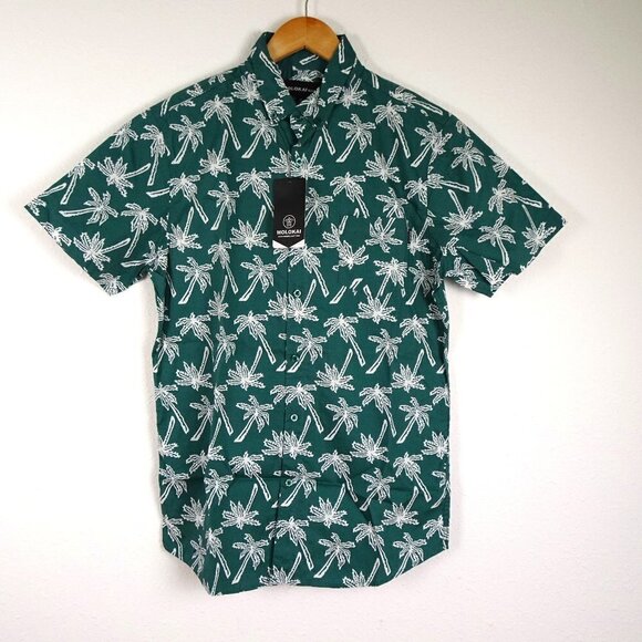 Molokai Surf Short Sleeve Shirt Men's Size M Green Palm Trees Button Front - Picture 1 of 8